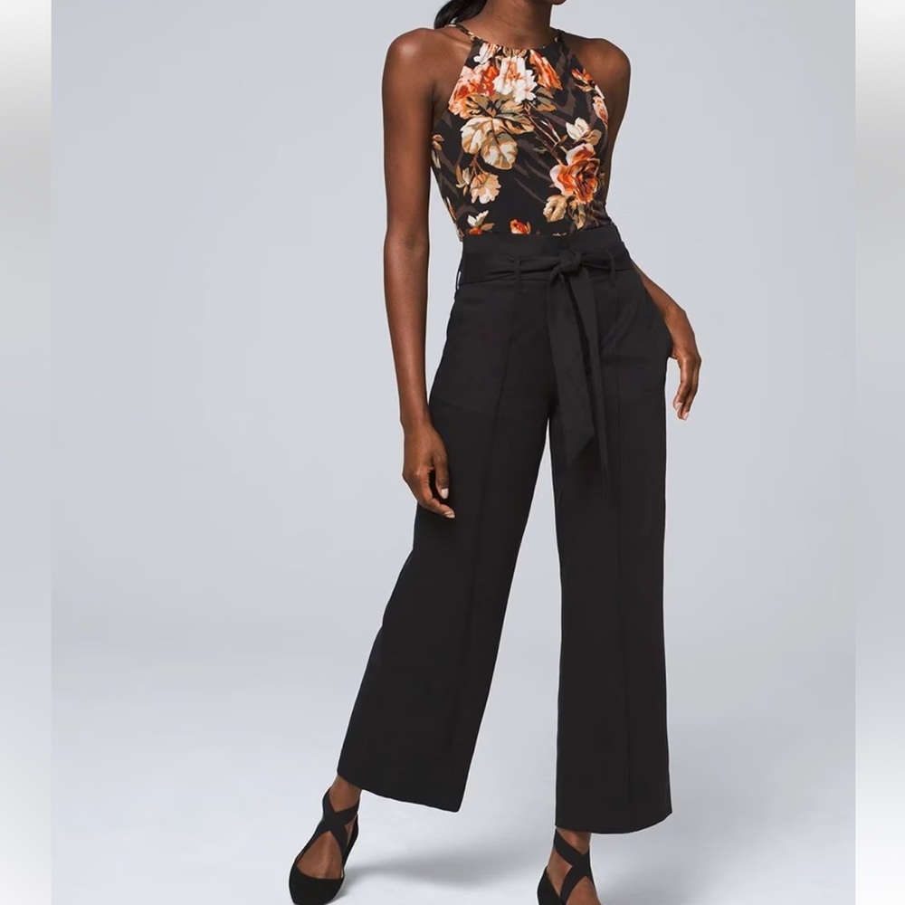 WHBM White House Black Market The Wide Leg Crop Black High-Waisted Pants 8